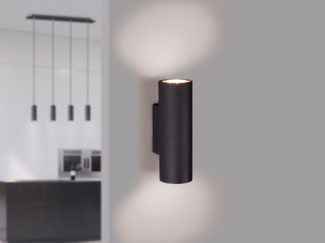 Dimmbare LED Up & Down Innenwandleuchte aus schwarz mattem Metall, Höhe 18cm