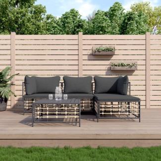 vidaXL 4-tlg. Garten-Lounge-Set mit Kissen Anthrazit Poly Rattan 3186741