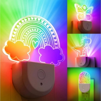 Jibenhome LED Nachtlicht LED Steckdosenleuchte RGB Nachtlicht Dynamisches mit Dämmerungssensor, Regenbogen, LED fest integriert