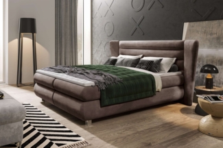 99rooms Tyson Boxspringbett 140x200 cm Kunstleder MADRYT Braun Taschen-Federung