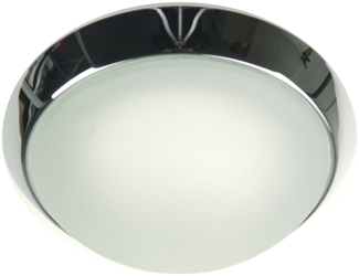 Deckenleuchte rund, Glas satiniert mit Klarrand, Dekorring Chrom, Ø 30cm