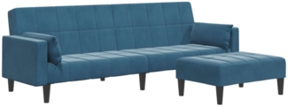 vidaXL Schlafsofa 2-Sitzer mit Fußhocker Blau Samt 3258132