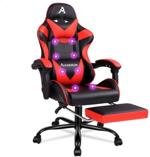ALFORDSON Gaming-Stuhl mit Fußstütze, 8 Massagepunkten & 150° Neigung, PU-Leder, Ergonomischer Racing-Sessel, höhenverstellbar, 180 kg Tragkraft