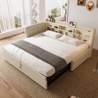 Flieks Daybett, Polsterbett Tagesbett 90/180x200 cm mit Ausziehbett und Aufladen