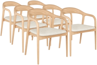 skølm 'Sól' Armlehnstuhl 6er-Set, Massivholz lackiert, natur, vormontiert, bis 125 kg belastbar, mit Sitzpolster