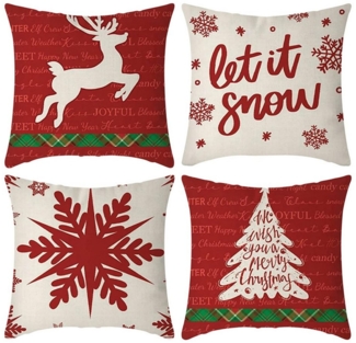Coonoor Kissenbezug Kissenbezug weihnachten 45x45 cm weihnachten Leinen Kissenhüllen, (4 Stück), für DekoSofa Home Garten Schlafzimmer Dekokissen Kissenbezüge