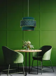 BPS Koncept DUM-002 Hängeleuchte DOBLO PVC-Kunststoff, mit Velourss und Satintextil grün, gold 1xE27 60W H:113cm Ø40cm dimmbar