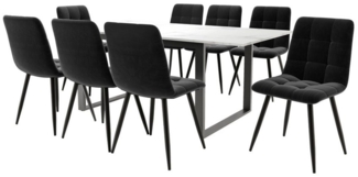 i@home Essgruppe Moderner Küchentisch Set, MDF Tischplatte in Weißer, (Set,140/180×80×75cm Esstisch mit 8 Stühlen), schwarz
