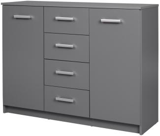 Elenzio Kommode 2 Türen 4 Schubladen grau Sideboard Board Schrank Wohnzimmer