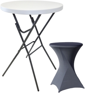 Stehtisch mit Husse Partytisch klappbar Ø 80 cm Höhe 110 cm in Weiß mit Husse in Anthrazit