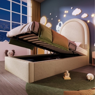 Flieks Polsterbett, Hydraulisches Kinderbett Einzelbett 90x190cm Halbkreisbogen-Kopfteil