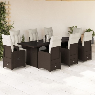 vidaXL 9-tlg. Garten-Bistro-Set mit Kissen Braun Poly Rattan 3277297