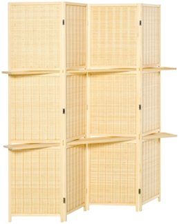 Raumteiler, Raumtrenner aus Bambus, 2 Regale, faltbar, Fußpads, Natur