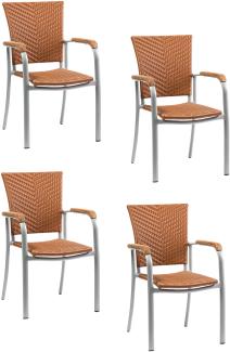 4x KONWAY® ARUBA Stapelsessel Braun Premium Polyrattan Garten Sessel Stuhl Set