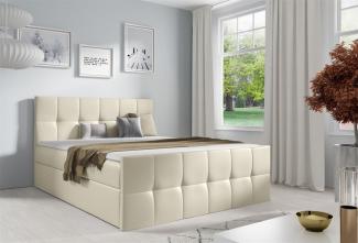 Boxspringbett Schlafzimmerbett CARMEN LUX 180x220cm Kunstleder Madryt Creme