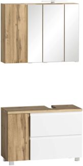 Badmöbel-Set >Paris< (2-tlg.) in matt-weiß / Wotaneiche-Dekor