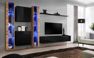 Hängende Wohnwand Switch XVI in Wotan und Schwarz 330 x 180 cm 6-teilig