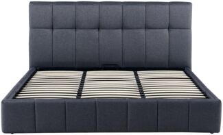 Bett NEGAD - Stoff Dunkelgrau 194 x 206 x 30 cm | Bett 180x200 Polsterbett Mit Bettkasten Gepolsterte Kopfteil Steppnähte Massivholzrahmen
