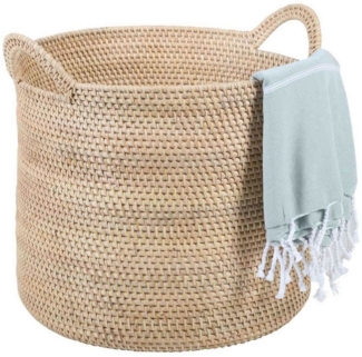 Casa Moro Flechtkorb Rattan Korb ELIE NATUR mit Henkel Weidenkorb (Obstkorb rund Allzweckkorb Pflanzkorb), Handgefertigt