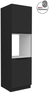 Küchen Hochschrank 60 cm Küche ARIA Schwarz ultra matt + Schwarz matt, hochwertige Fronten mit Anti Fingerprint Beschichtung, Soft-Close Küchenzeile Küchenblock