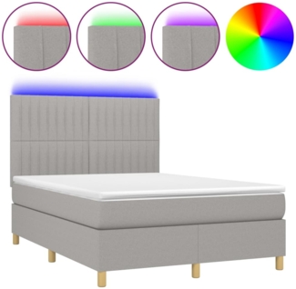 vidaXL Boxspringbett mit Matratze & LED Hellgrau 140x200 cm Stoff 3135597