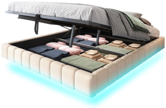 REDOM Polsterbett Funktionsbett,Kinderbett,Jugendbett (Schwebebett mit Stauraum & LED, Modernes Bett ohne Kopfteil, Doppelbett mit Hydraulik-Bettrahmen für Schlafzimmer & Apartments, 160x200 cm), mit Matratze