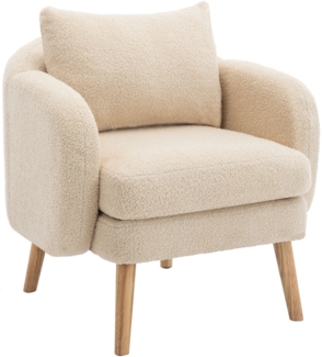 Merax Sessel mit Zierkissen und Massivholzbeine, Loungesessel, Einzelsessel mit Teddyplüsch, Beige