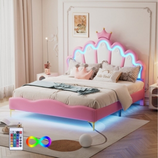 TavilaEcon Prinzessinbett Kinderbett Flaches Doppelbett mit krone-Form Prinzessinnenbett (Ohne Matratze)