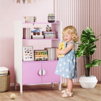 AIYAPLAY Kinderregal mit 2 offene Ablage, 2 Schränke, Kippschutz, rutschfesten Füßen, Bücherregal Kinder 1-tlg, für Kinderzimmer 60 x 35 x 100 cm Rosa