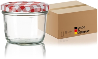 BigDean 12x Marmeladengläser 230ml - Einmachgläser Einweckgläser Sturzgläser - Made in Germany - Einkochgläser mit Schraub-Deckel TO 82 - Rot kariert