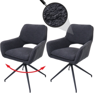 2er-Set Esszimmerstuhl HWC-N74, Küchenstuhl, drehbar Auto-Return, Stoff Bouclé (540g/m²) Öko-Tex ~ dunkelgrau