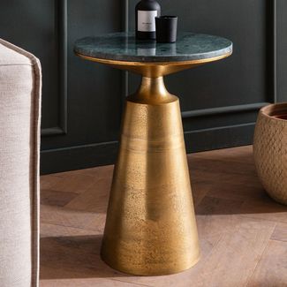 FINEBUY Beistelltisch FB107616 (Abstelltisch Grün Gold Marmortisch Wohnzimmertisch), Echter Marmor 40 x 40 x 56,5 cm Anstelltisch, rund