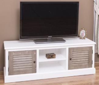 Casa Padrino Landhausstil TV Schrank Weiß / Grau 160 x 46 x H. 56 cm - Massivholz Sideboard - Landhausstil Wohnzimmer Möbel