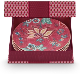 PiP Studio Speiseteller Flower Festival Gebäckteller dark pink 17cm Set4, Set/4 Plates Flower Festival Dark Pink 17cm