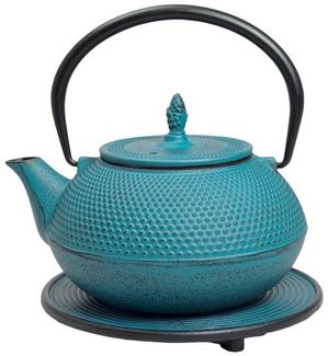 JA-UNENDLICH Teekanne Basic blau, 1.2 l, aus Gusseisen handgefertigt im Sandgussverfahren, innen emailliert