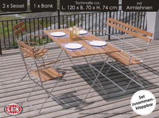 Biergarten Set Sitzgruppe Biergartenmöbel Armlehne Bank Stuhl Tisch 120x70 4tlg.