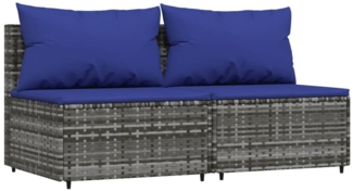 vidaXL Garten-Mittelsofas mit Kissen 2 Stk. Grau Poly Rattan 319850