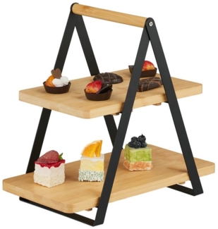relaxdays Servierplatte Etagere Bambus & Metall, Bambus, 2