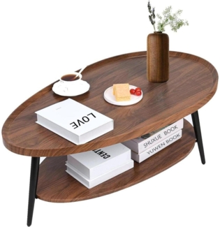 Ovaler Couchtisch Holz Wohnzimmer Tisch Stauraum Industrie-Design 100x55x38 cm