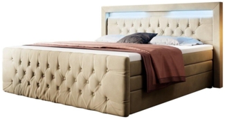 Boxspringbett Gloria mit LED und Stauraum 160x200 Beige H2 (bis 70kg)