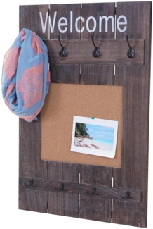 Wandgarderobe HWC-C89 mit Pinnwand, Garderobenpaneel, Shabby-Look Vintage, 8 Haken 91x60cm ~ braun, shabby