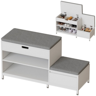 TWSOUL Schuhbank Schuhbank mit Sitzfläche & Stauraum – 2 Ebenen Schuhregal, Klappfächer, 120 kg belastbar, 100×35×53,3 cm, Weiß