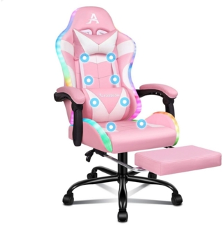 ALFORDSON Gaming-Stuhl Massagestuhl mit LED, ergonomischer Schreibtischstuhl mit 150° Neigung, Einziehbarer Fußstütze, PU-Leder, Höhenverstellbar, 180 kg Tragkraft