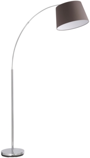 Bogenleuchte Silber Chrom mit Stoffschirm Grau Braun, Höhe 179 cm