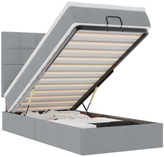 vidaXL Ottomane Bett mit Matratze & LEDs Hellgrau 90x200 cm Stoff 3313975