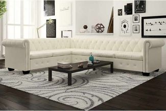 vidaXL Chesterfield-Ecksofa 6-Sitzer Kunstleder Weiß 243616