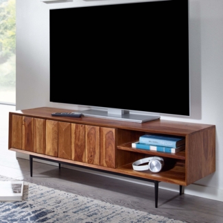 Lowboard Sheesham Massivholz 123 x 42 x 35 cm TV-Kommode mit zwei Türen | Design TV-Schrank Hoch | Fernsehtisch Fernsehschrank Modern | Fernsehkommode Wohnzimmer