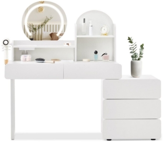 Ofcasa Schminktisch Runder Led-Spiegel (2 Pakete), 5 Schubladen Frisierkommode mit Ladestation,Haartrocknerhalter