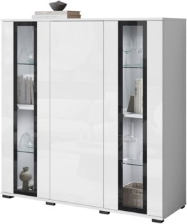 Kommode Clarkoy HB 120 (Farbe: Weiß / Weiß Hochglanz, mit weißer LED Beleuchtung)