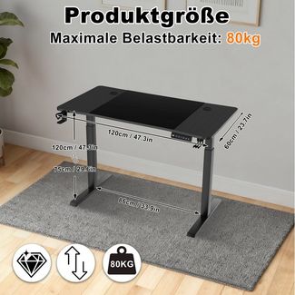FIVMEN Schreibtisch Höhenverstellbar Stehschreibtisch Computertisch Gaming Tisch, Bürotisch Studien-Laptoptisch mit Tray und Kopfhörerhaken